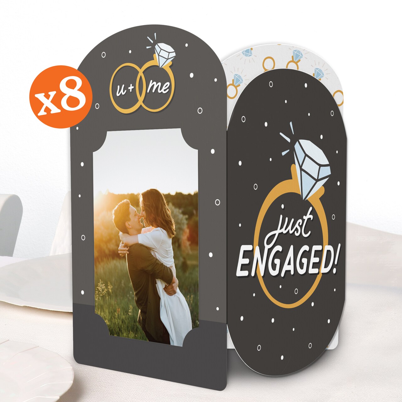 Big Dot of Happiness Just Engaged Photo Holder Centerpieces, 4x6 Picture Display Box, Black & White Table Decoration for Engagement Decor, 8 Count